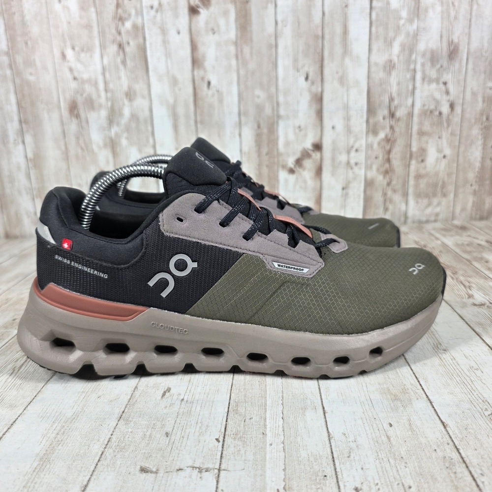 On Running Athletic Shoes in Black and Olive